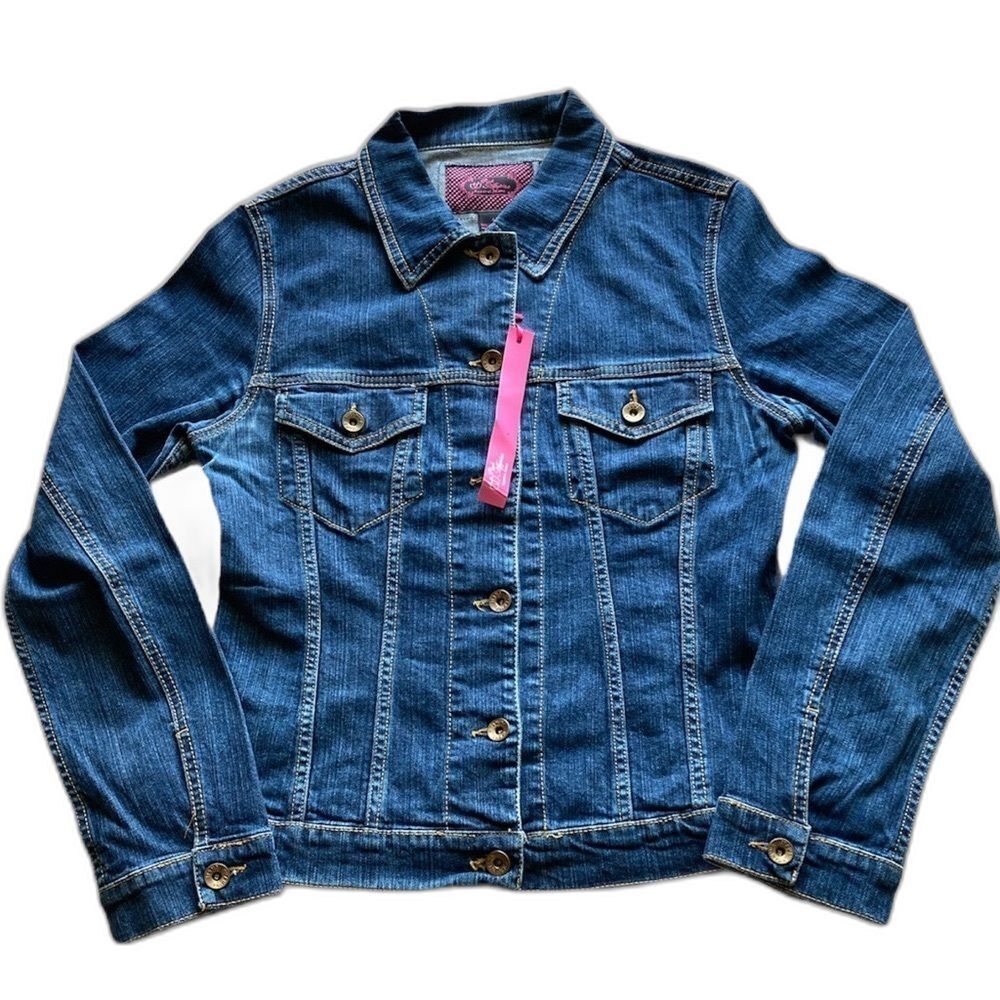 JEAN JACKET Blue Women Denim Pink Apples Size S